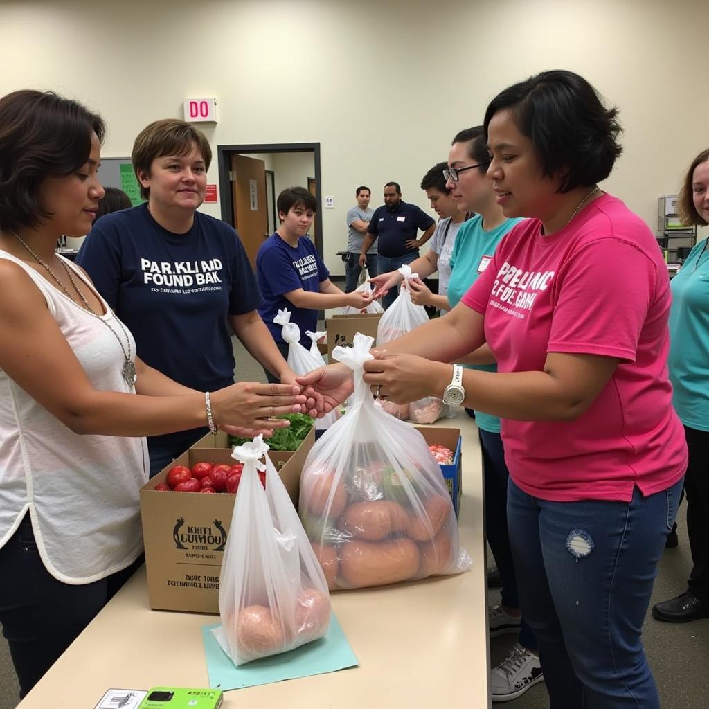 Volunteers distributing food at the Parkland First Baptist Church Food Bank