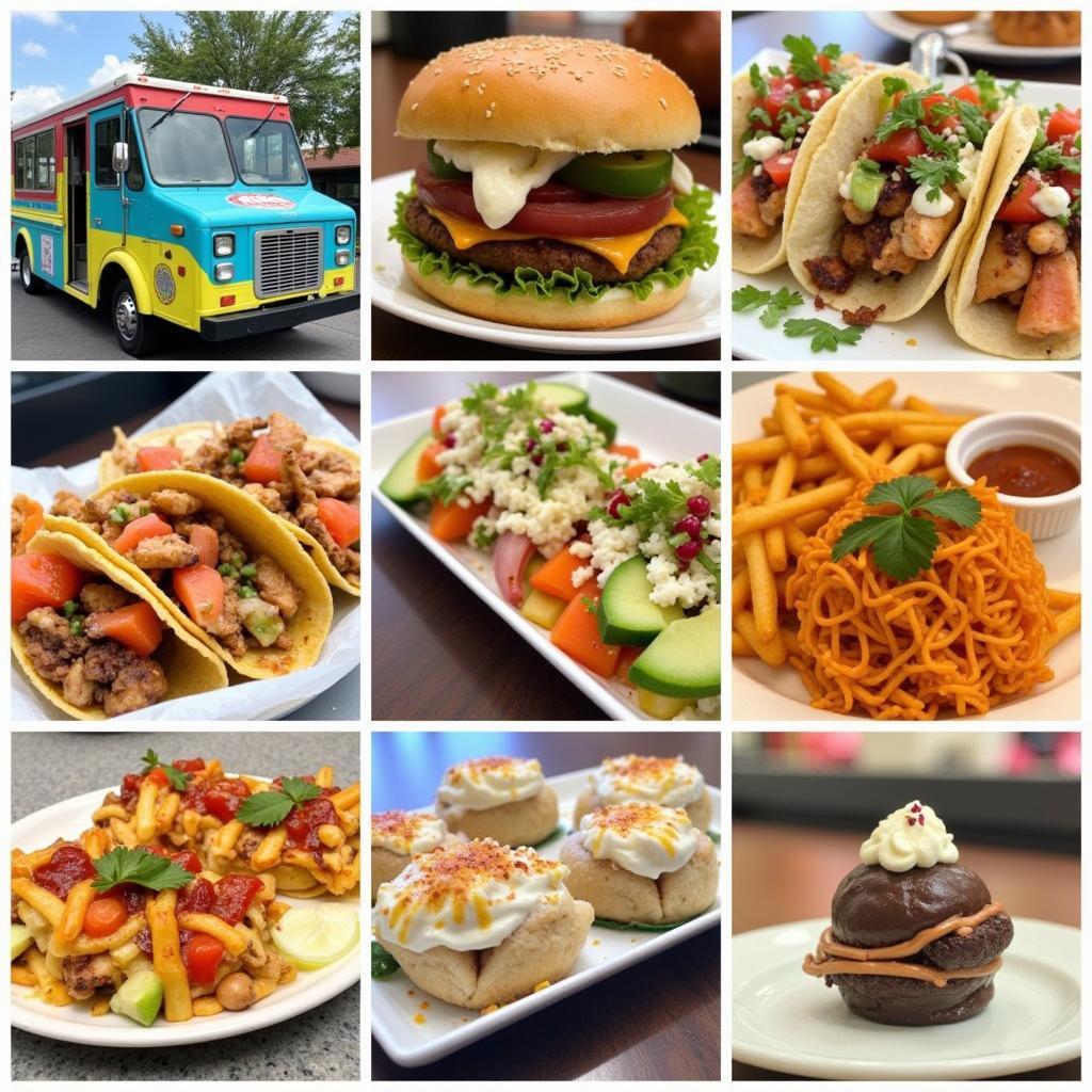 A collage showcasing the diverse cuisine available at Pembroke Pines food trucks