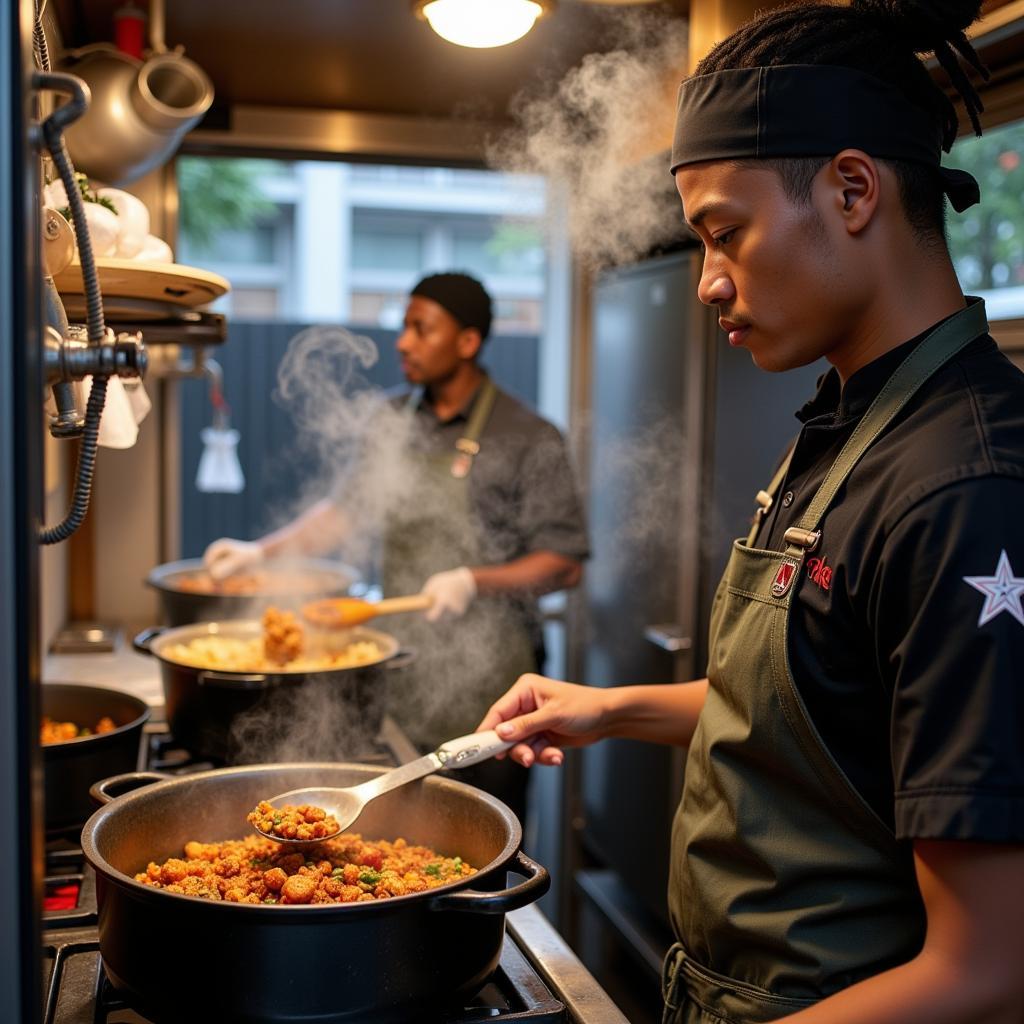 Chef Preparing Pepper Pot in a Food Truck