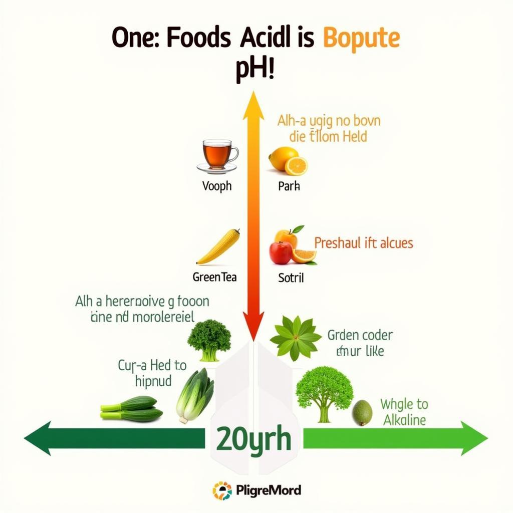 pH scale showing various foods and their placement on the scale