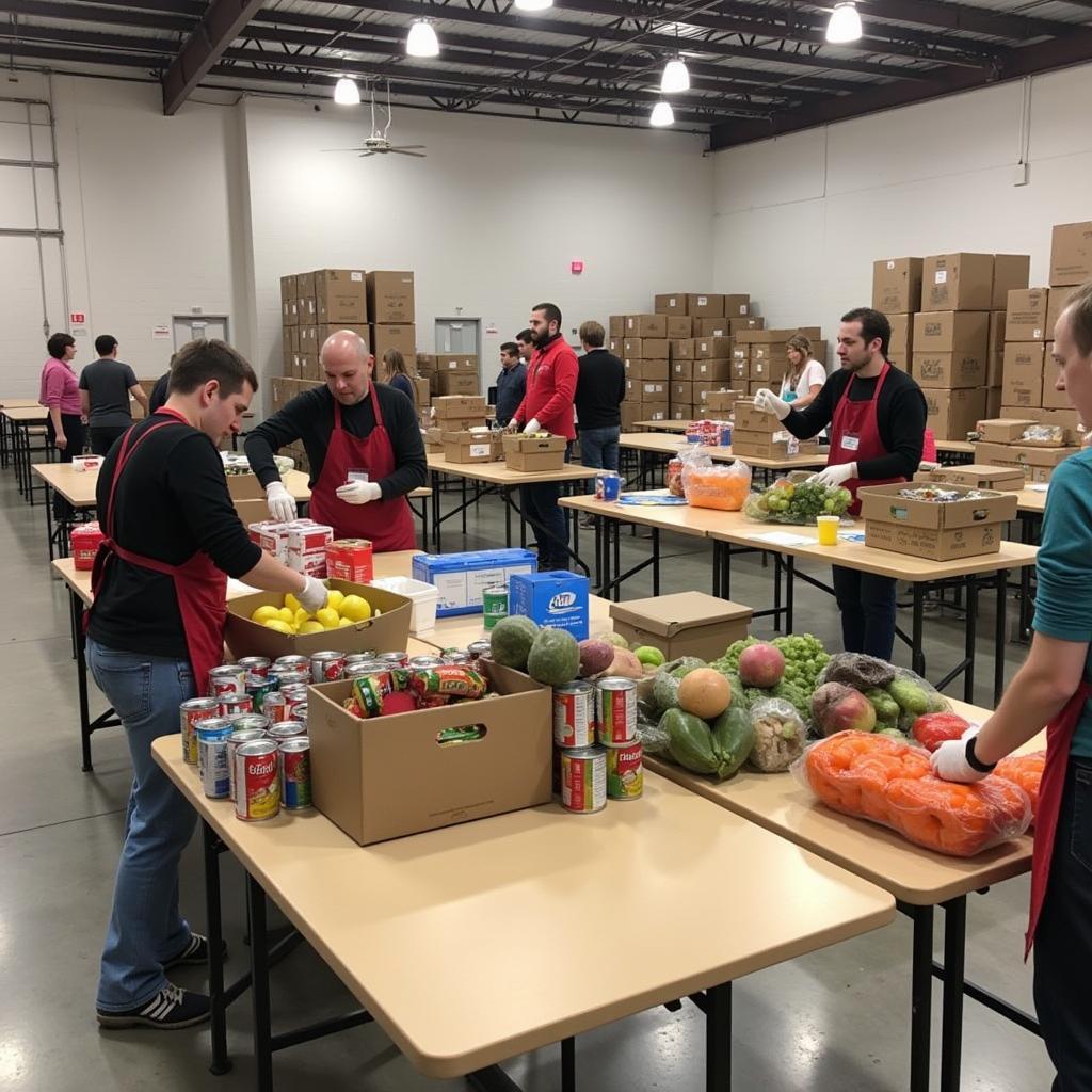 Volunteers sorting food donations at a Phenix City food bank