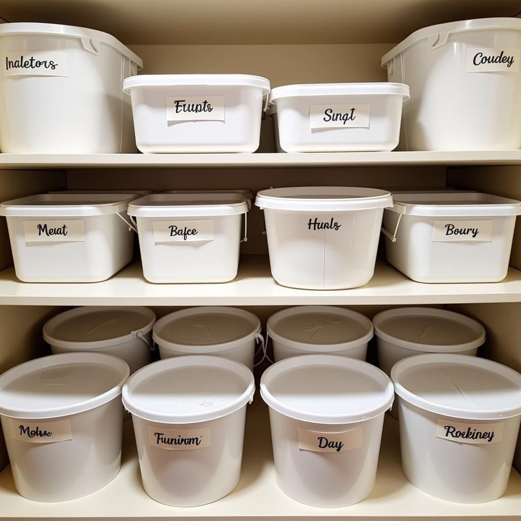 Plastic Buckets with Lids for Food Storage in a Pantry