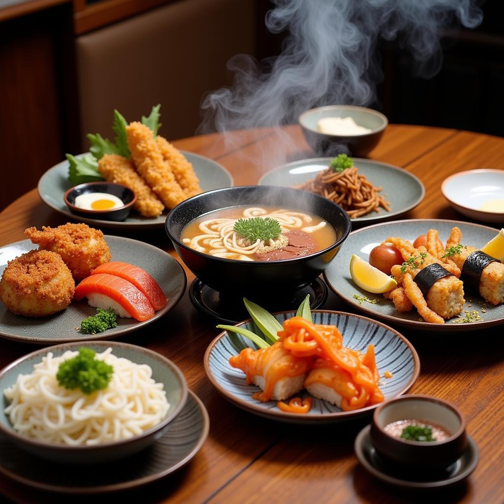 A Table Laden with Iconic Japanese Dishes