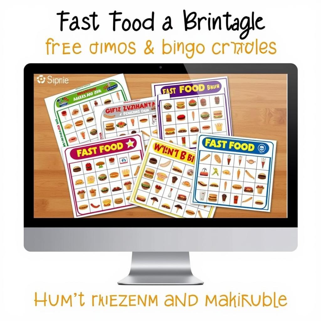 Printable fast food bingo cards with colorful designs