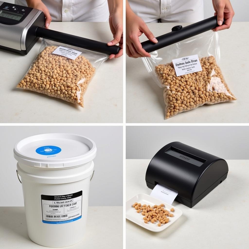 Demonstrating proper techniques for sealing and labeling bulk food storage containers