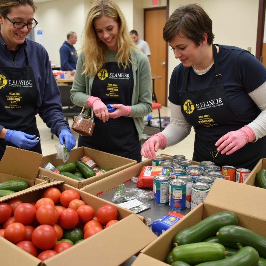 Volunteers sorting food at the Queen Anne Food Bank