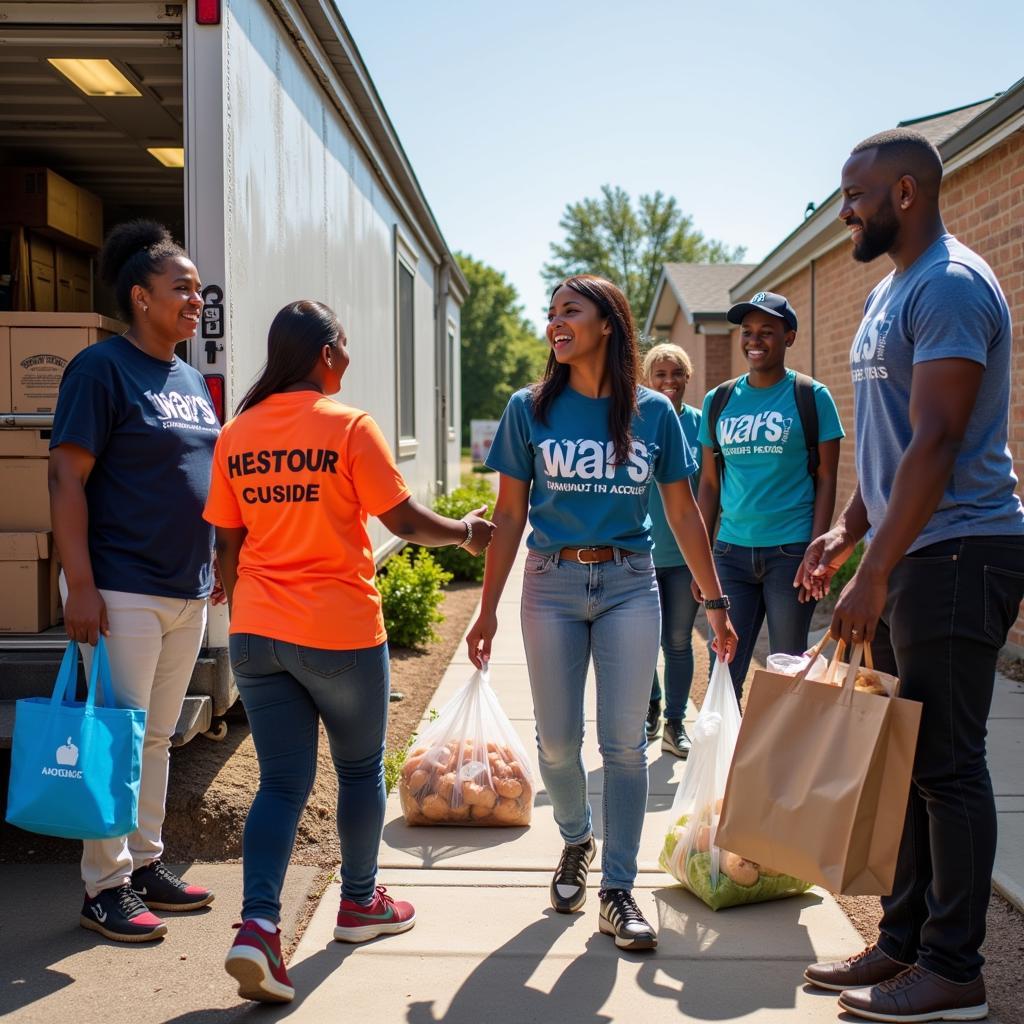 Community members donating food and volunteering at the Queens Jamaica Citadel Corps Community Center food pantry.