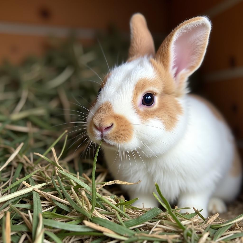 Rabbit Enjoying Hay