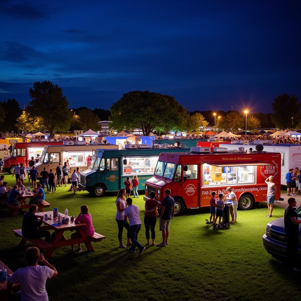 Vibrant Food Truck Night Scene in Rapid City