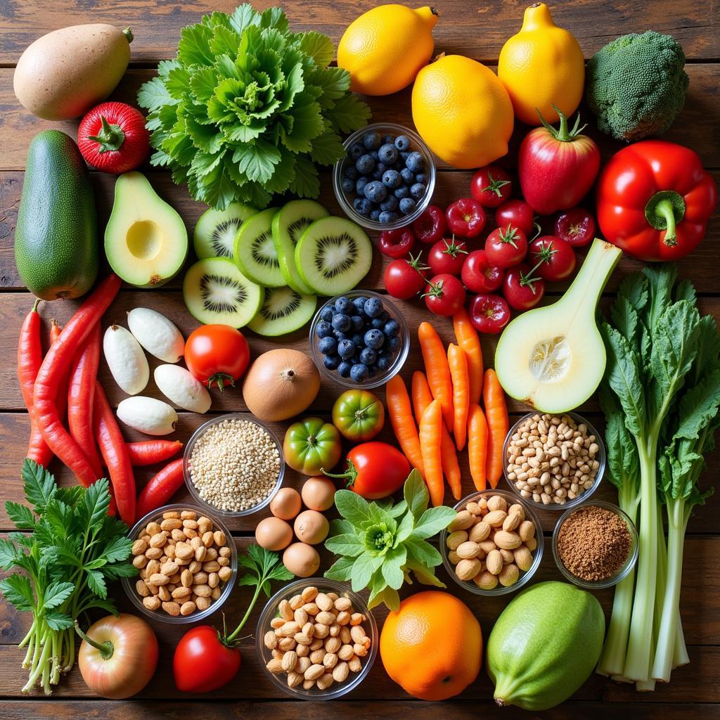 A display of various fresh, organic ingredients used by a raw vegan food delivery service.