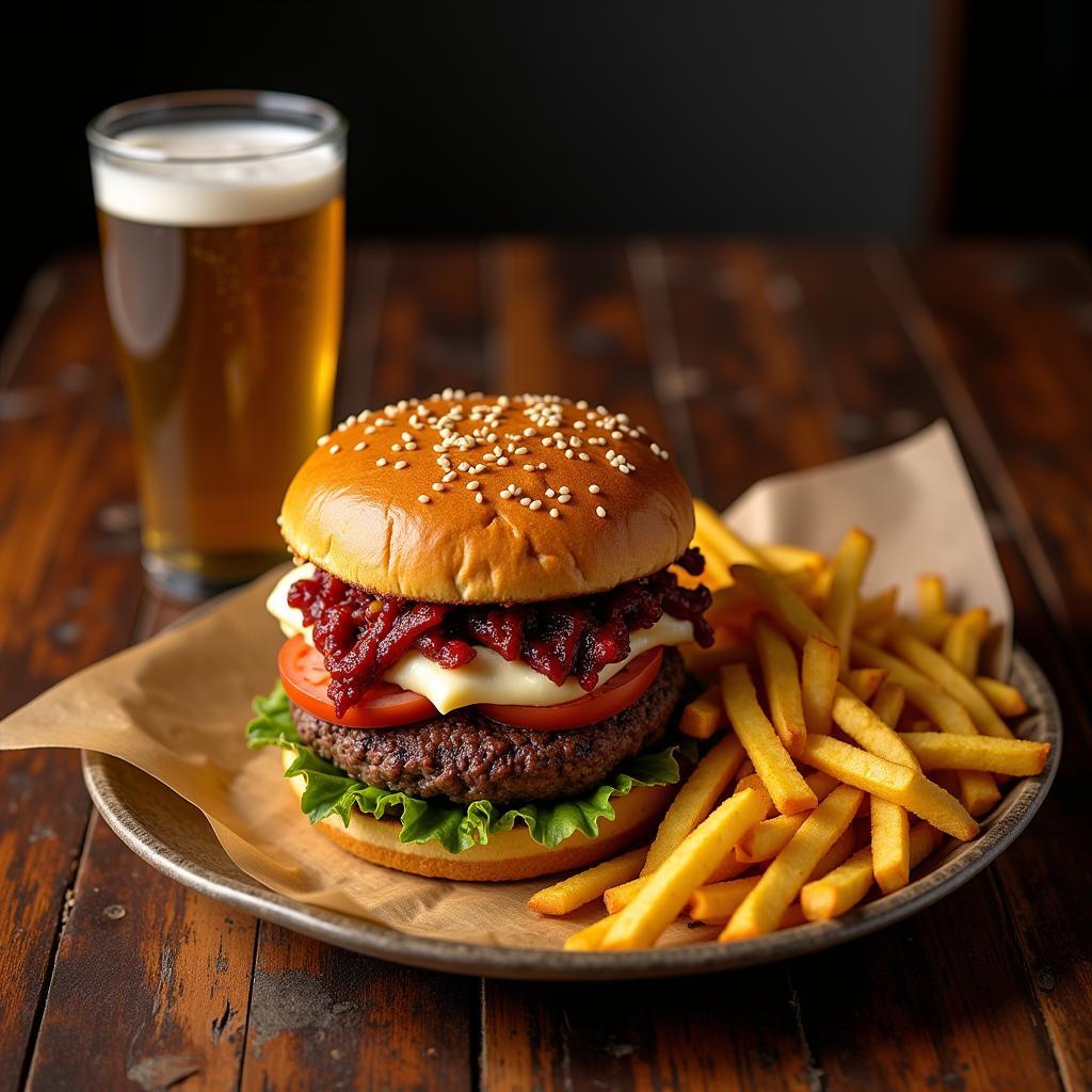 Delicious burger and fries at a casual Reedsport restaurant