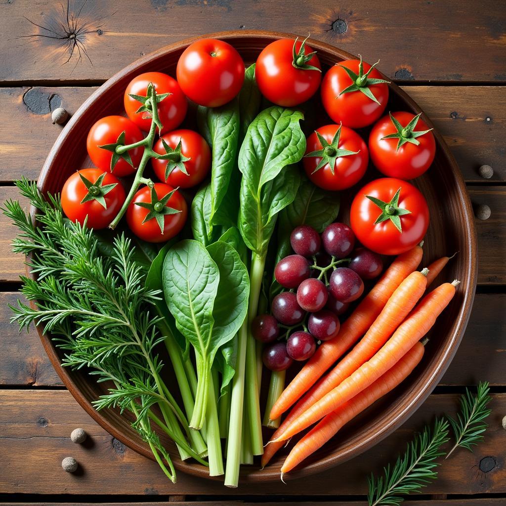 Fresh, vibrant ingredients arranged on a wooden table, ready for meal preparation