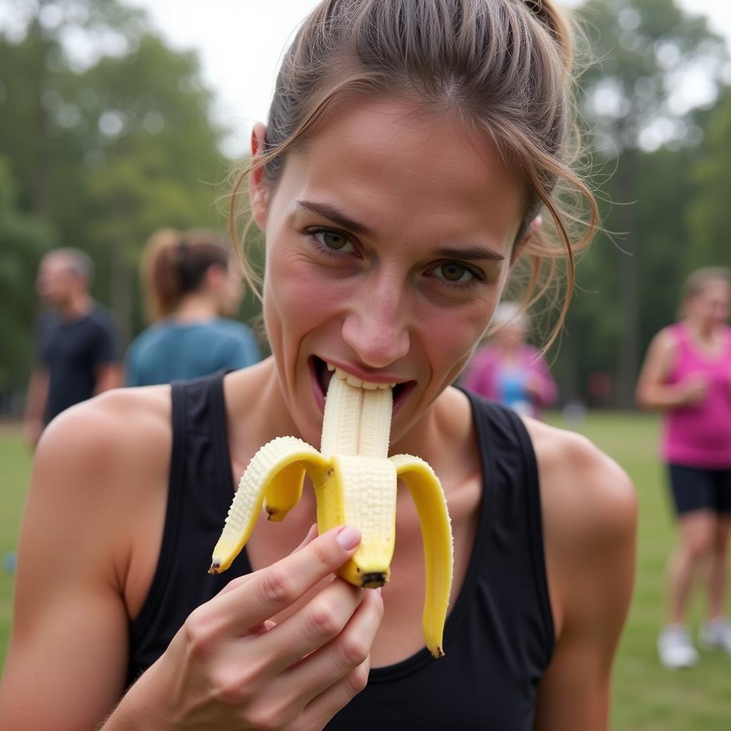 Runner Eating Banana Before Race