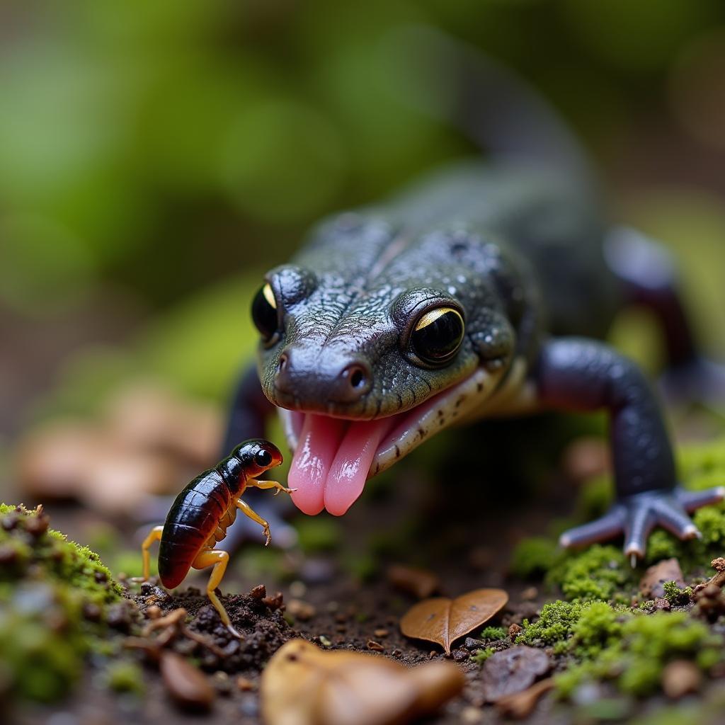 Salamander consuming a springtail