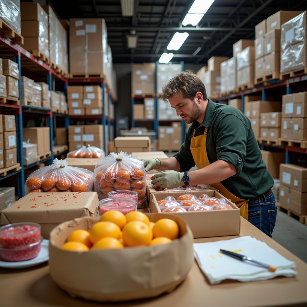 Salvage Food Broker Inspecting Products