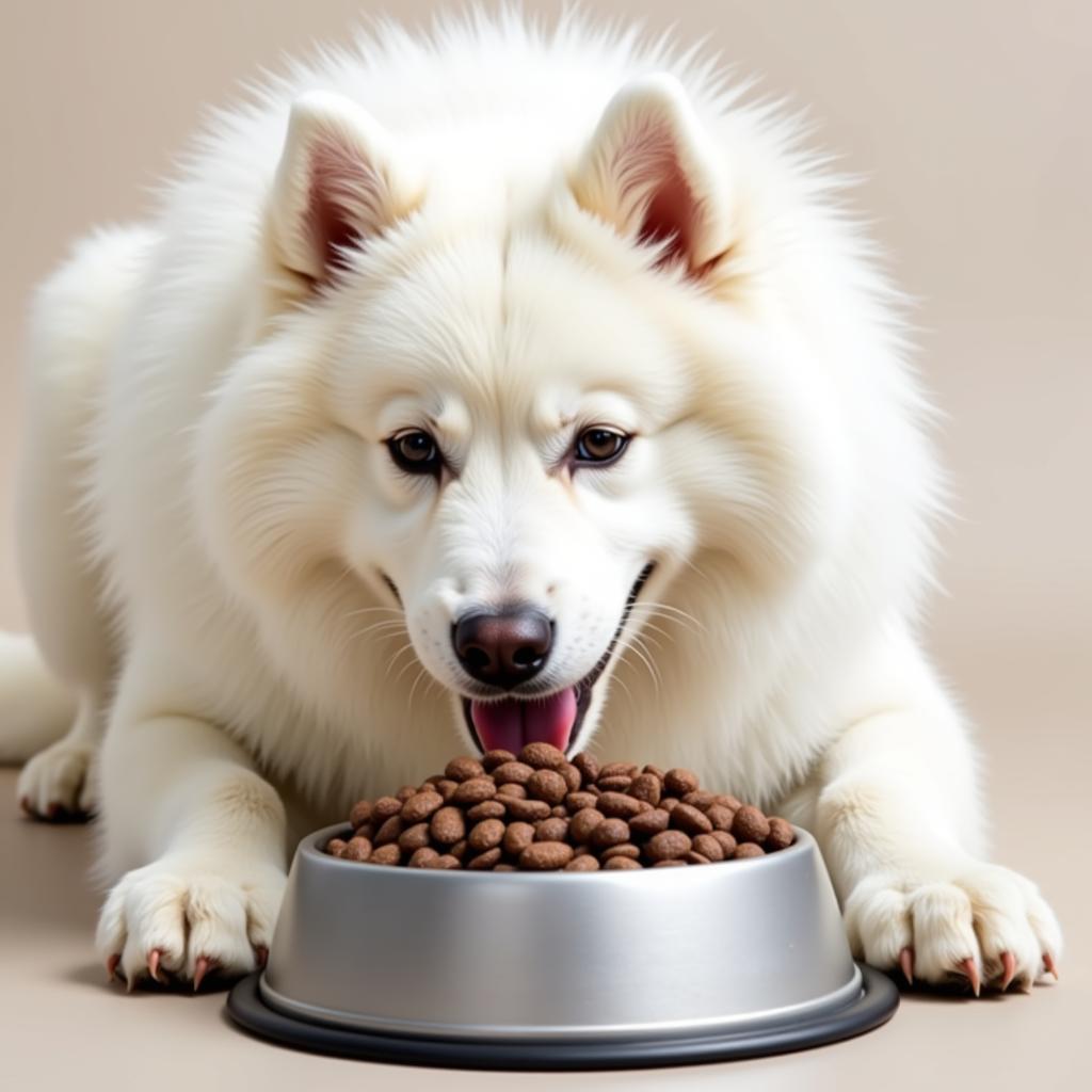 Samoyed Enjoying a Meal