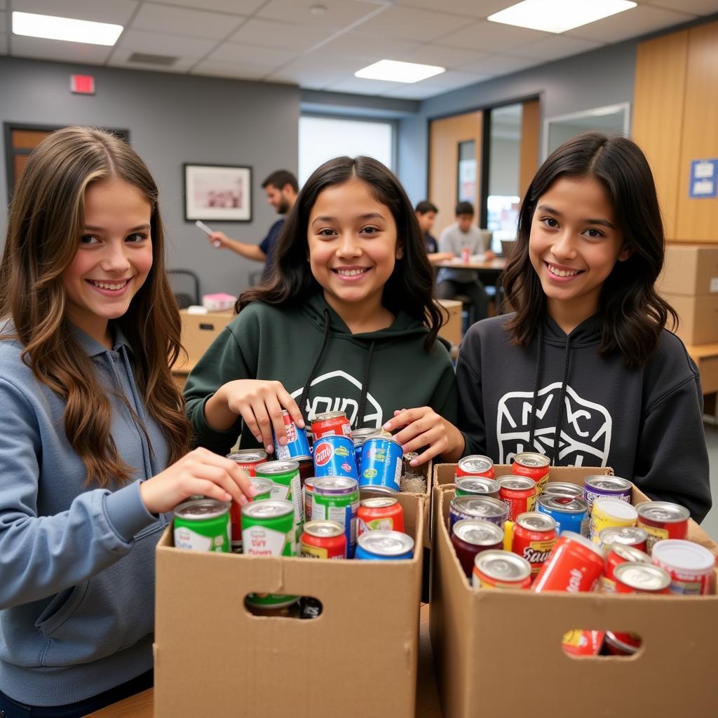 Students Volunteering at School Food Drive Collection