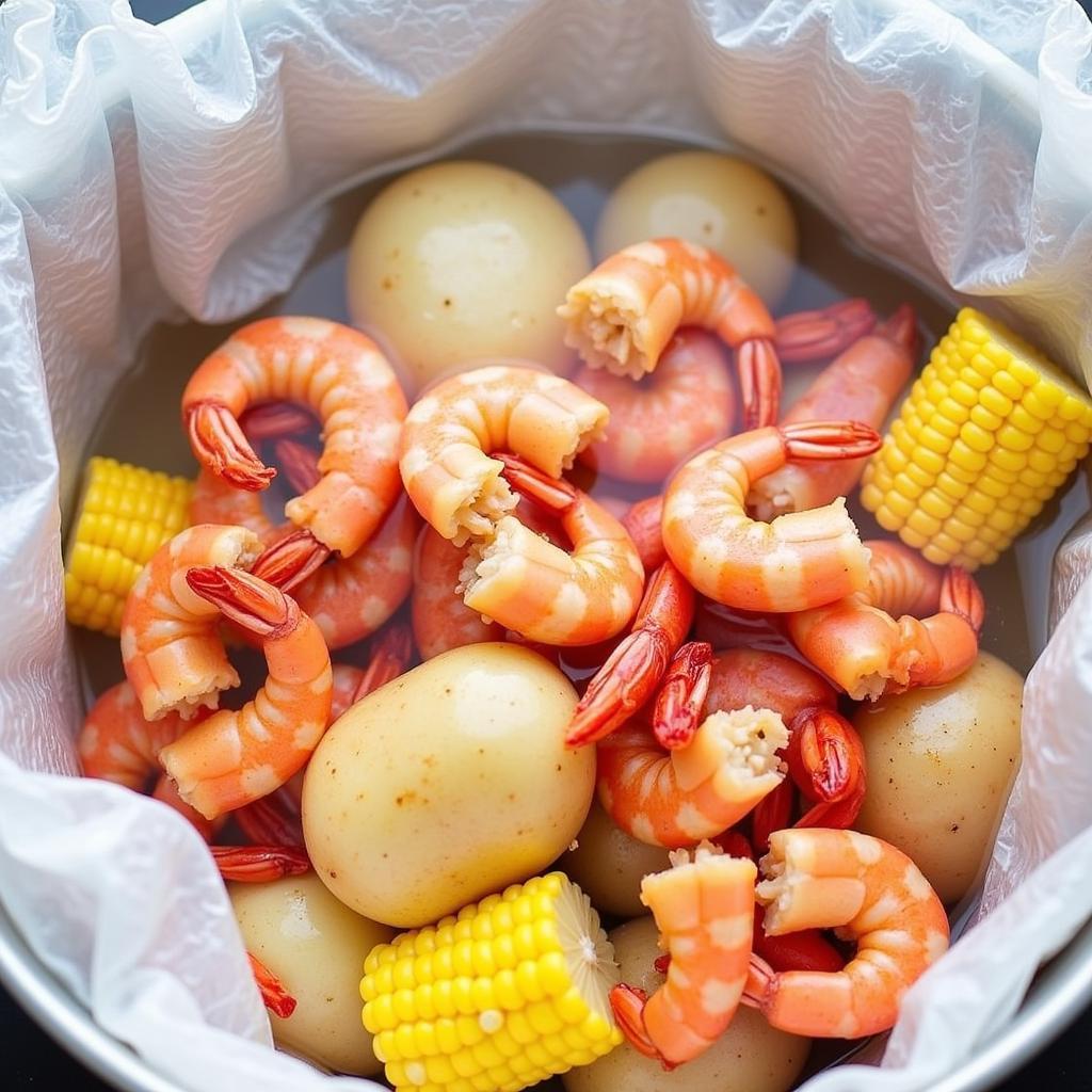 Seafood boil in a bag cooking