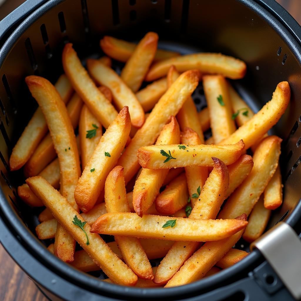 Seasoned Ore Ida fries in an air fryer basket