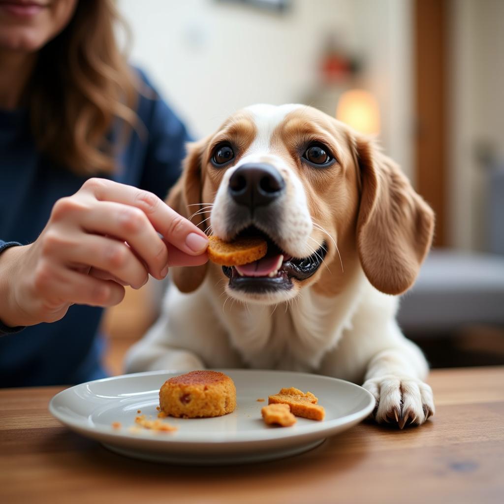 Senior Dog Being Hand-Fed