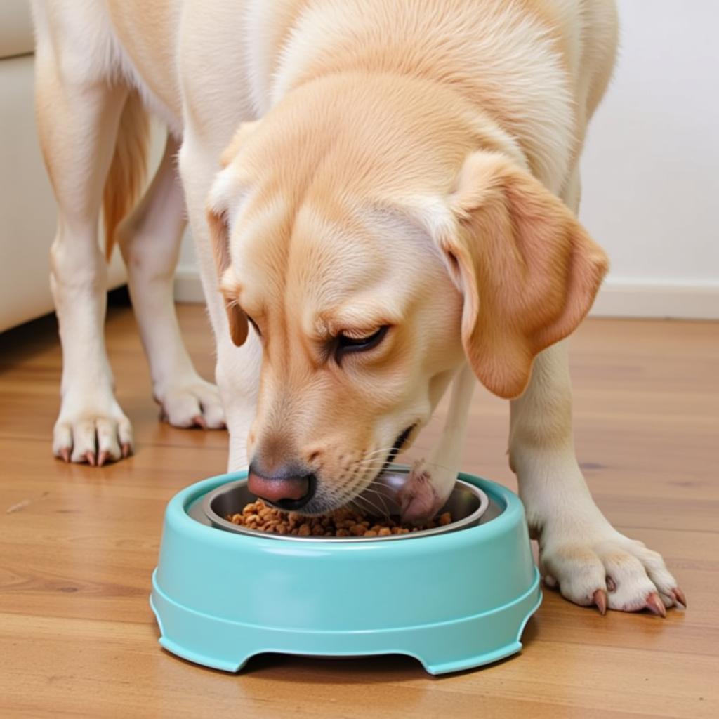 Senior Labrador Eating from a Slow Feeder