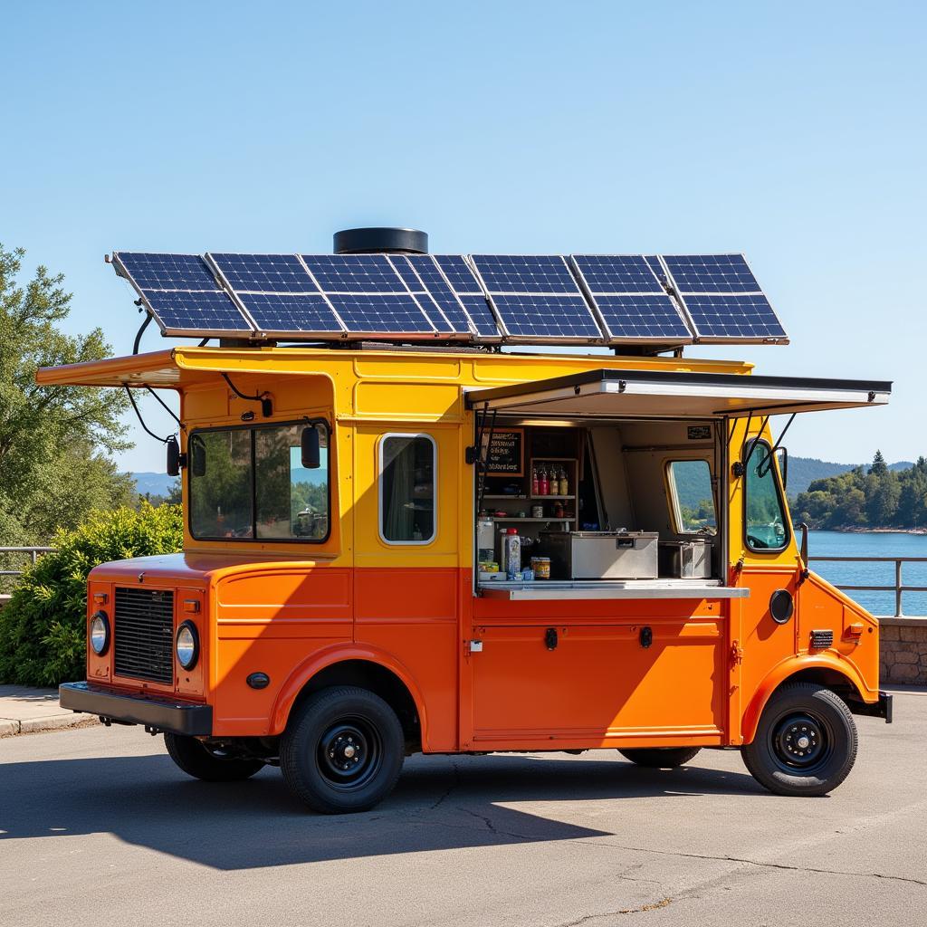 Solar panels installed on the roof of a food truck