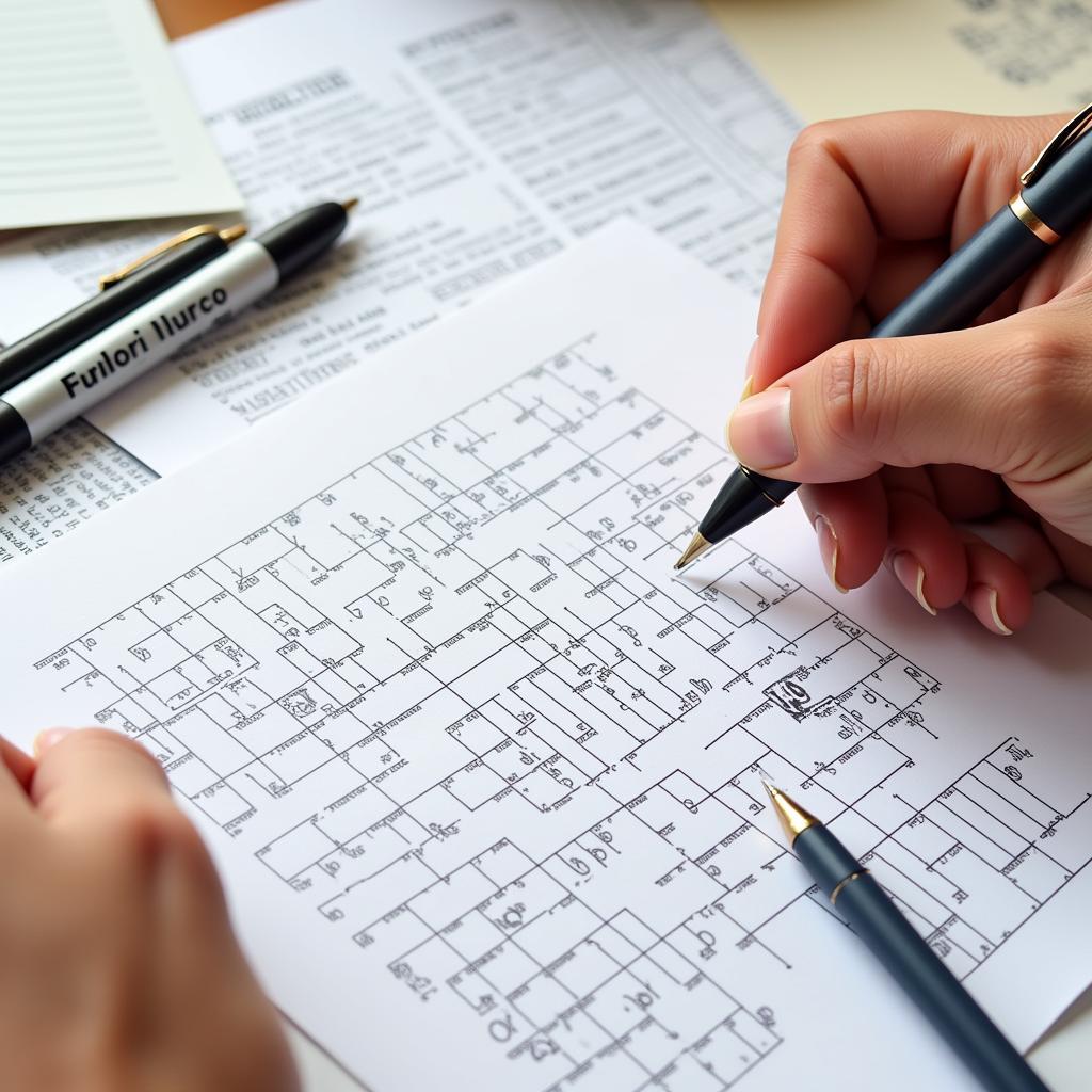 Person solving a crossword puzzle with clues related to federal food inspection.