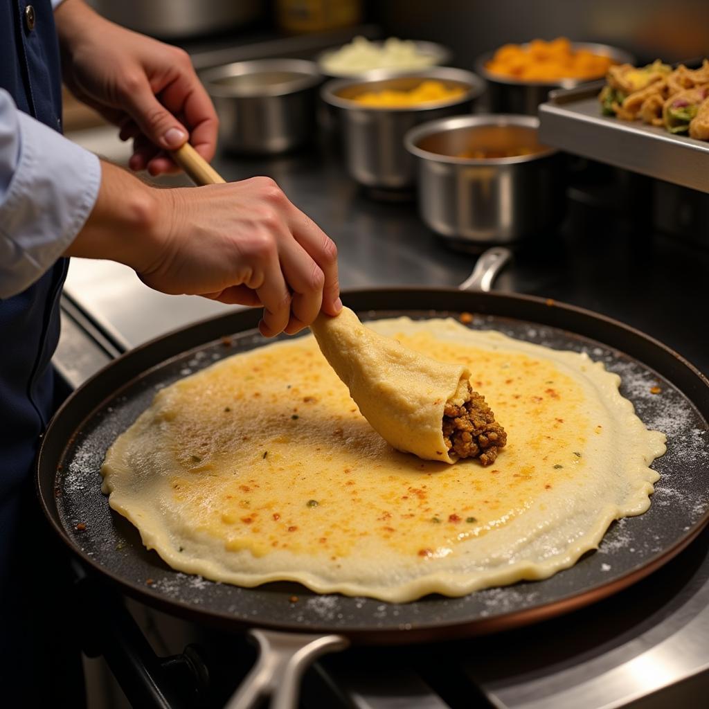 Dosa Preparation at a South Indian Food Truck