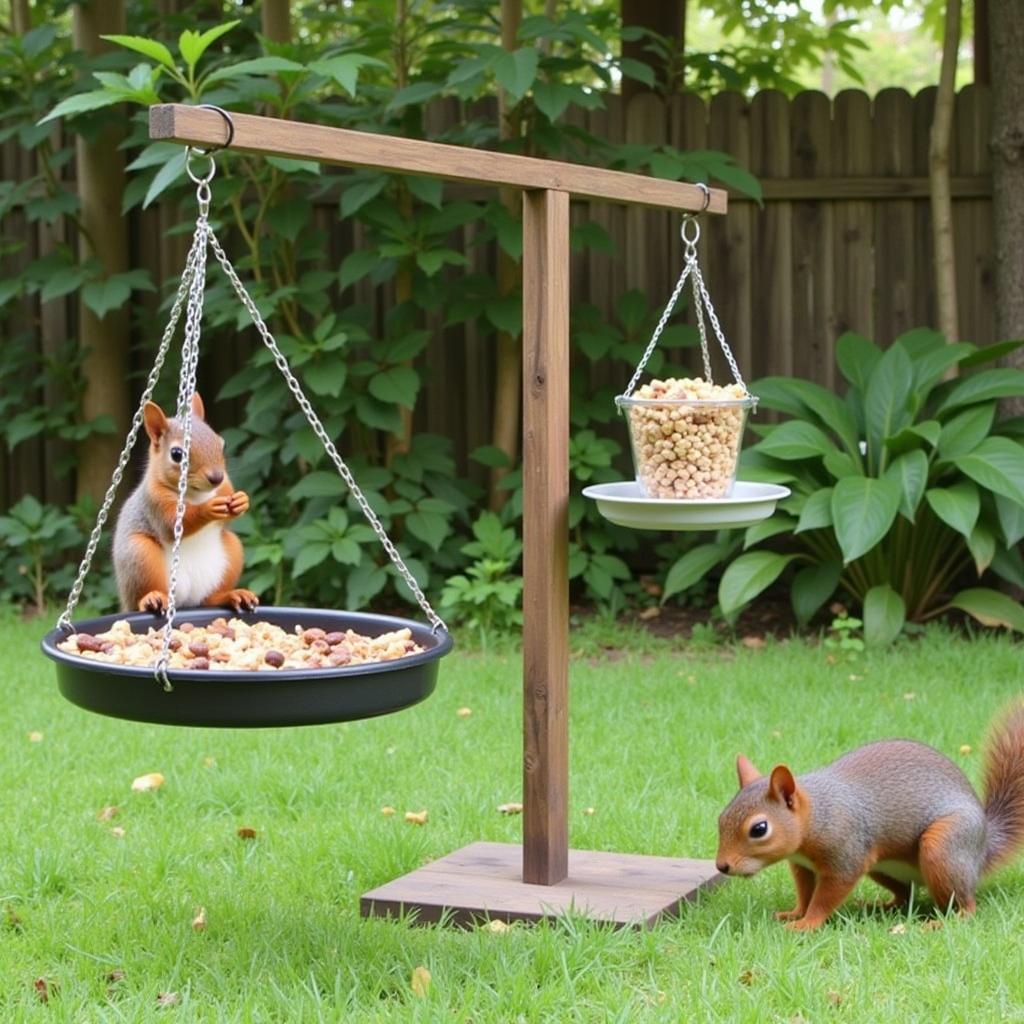 Squirrel Feeding Station in a Backyard