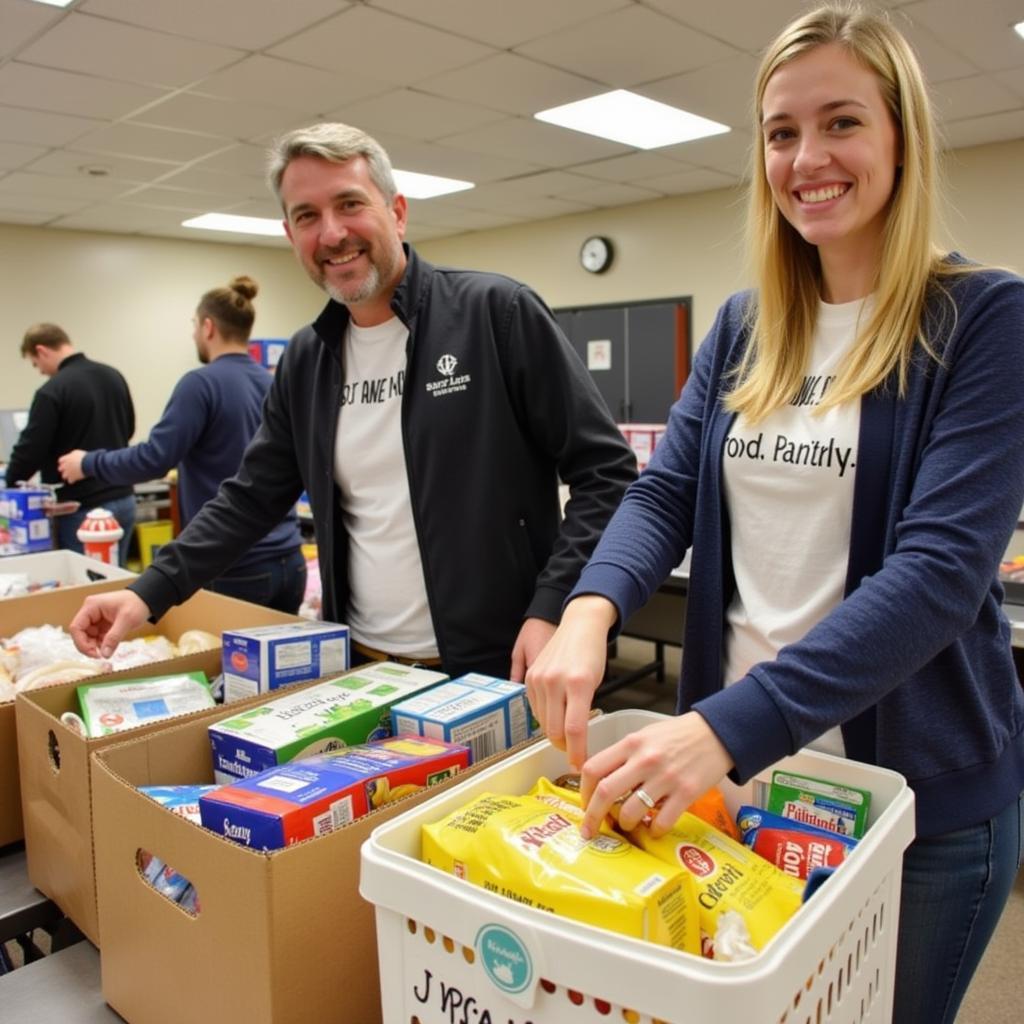 Volunteers at St. Leo's Food Pantry organizing donations