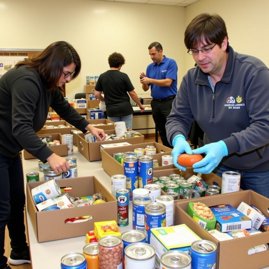 Volunteers sorting and organizing donations at the St. Pius food pantry.