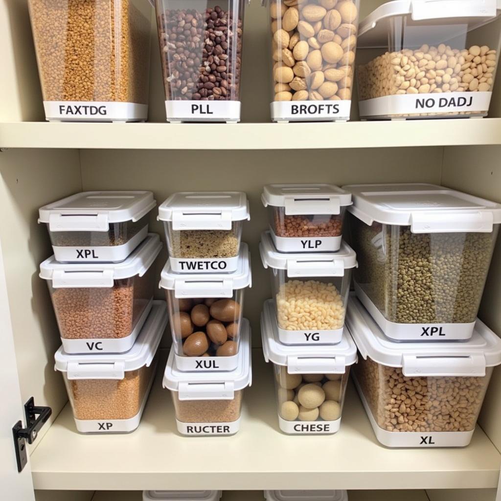 Stackable XL food storage containers maximizing pantry space.