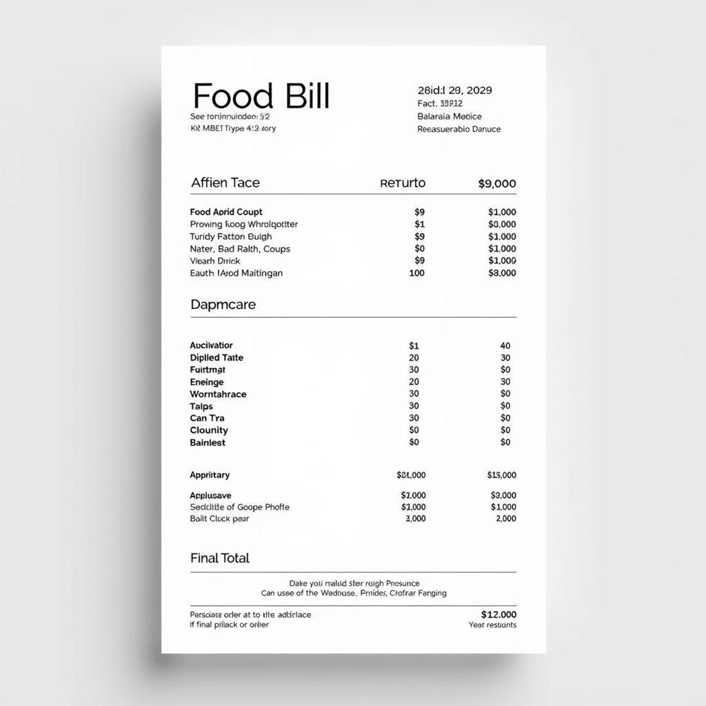 Example of a Standardized Food Bill