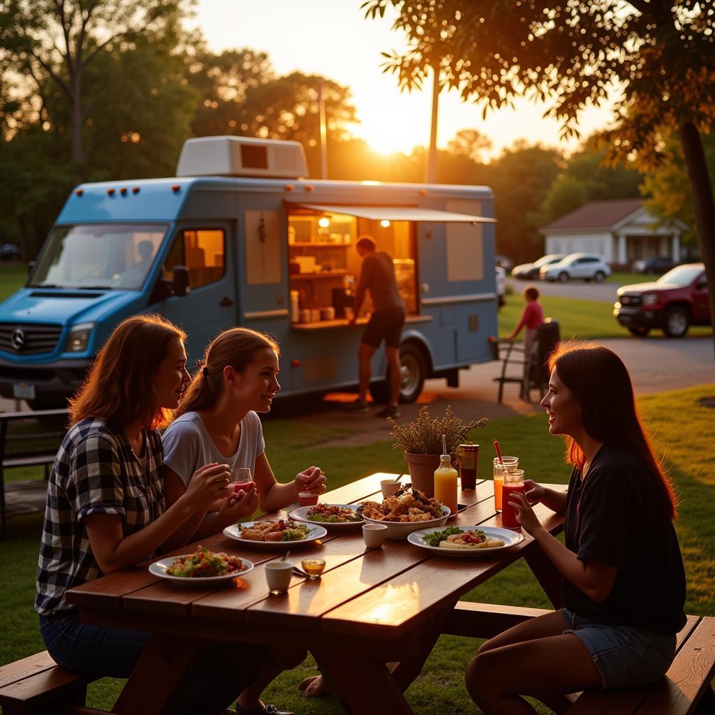 Family Enjoying Dinner from a Food Truck in Statesville