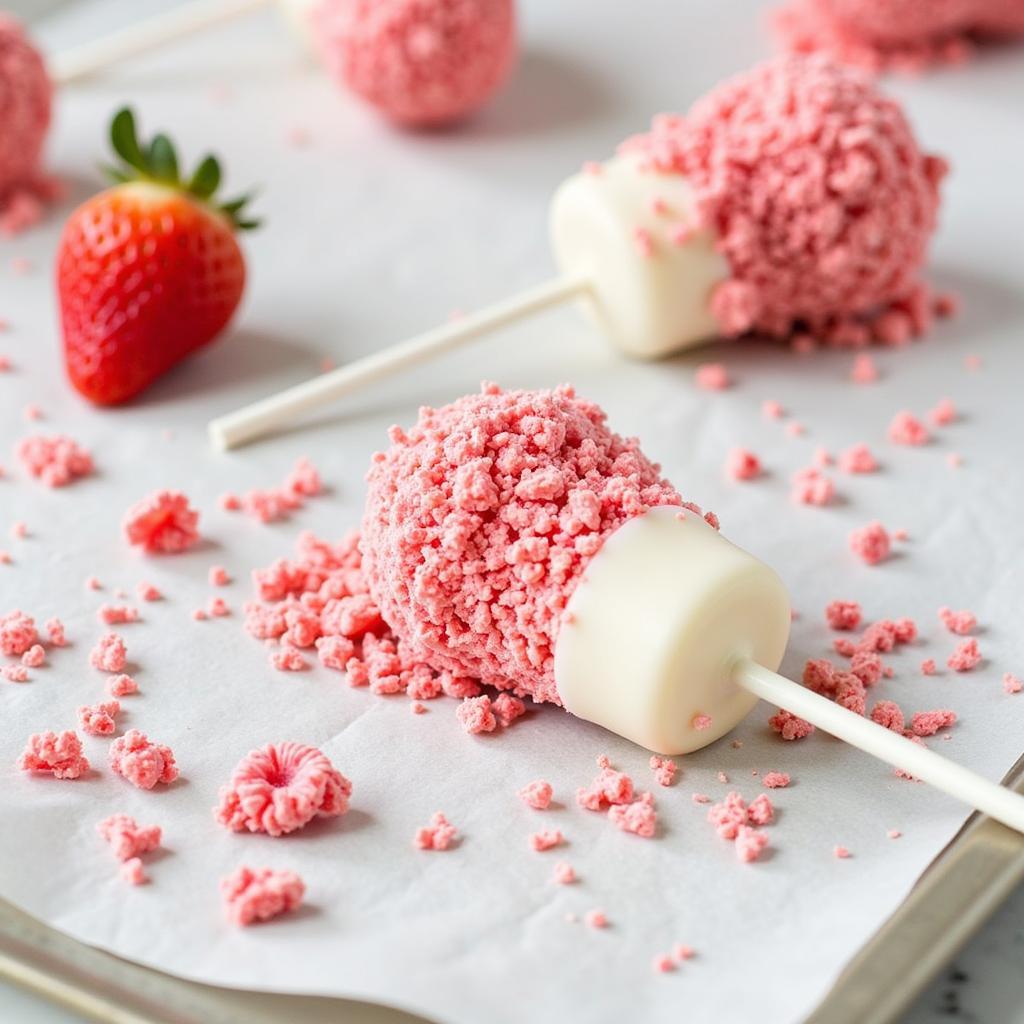 Strawberry Shortcake Pops Coated in Freeze-Dried Strawberries