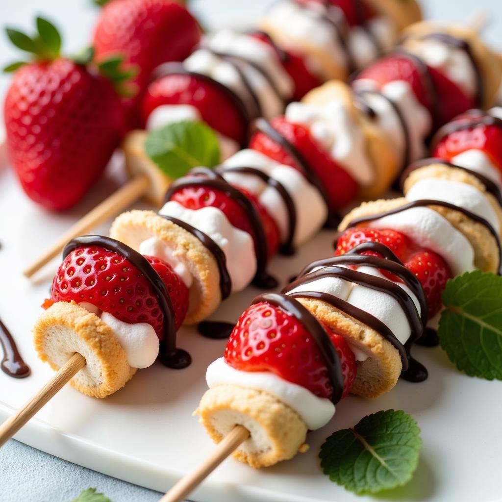 Strawberry Shortcake Skewers with Chocolate Drizzle