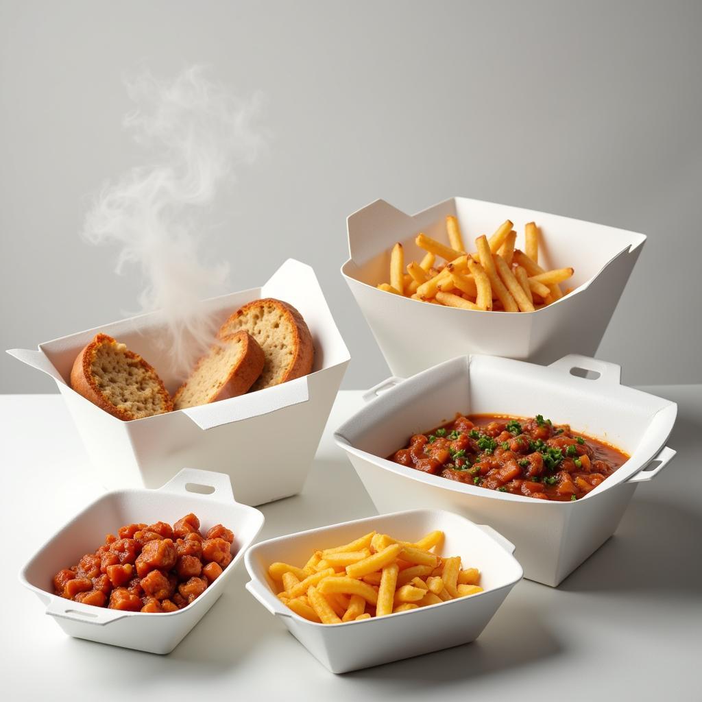 Styrofoam food containers commonly used for takeout