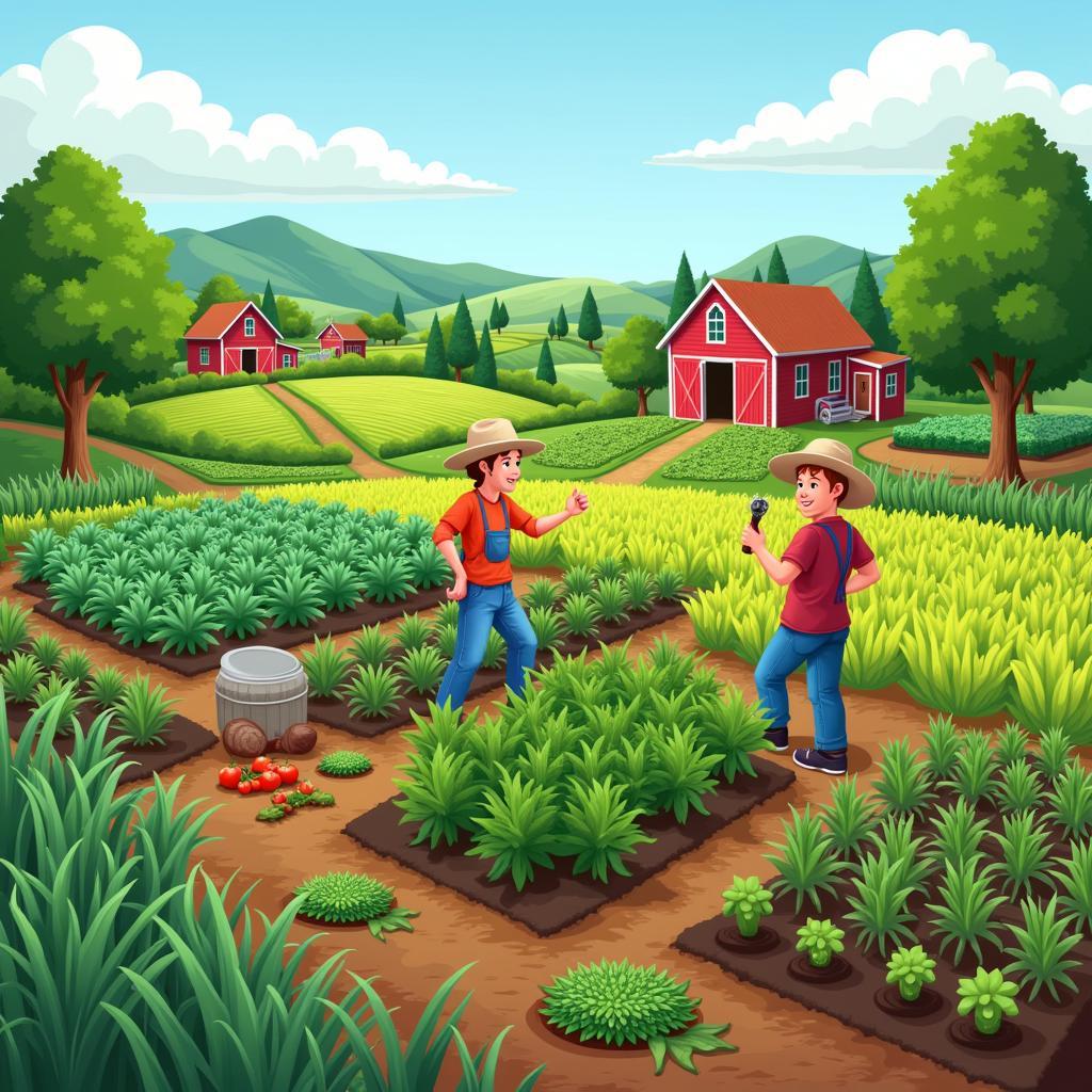 Farmers implementing sustainable agriculture techniques.