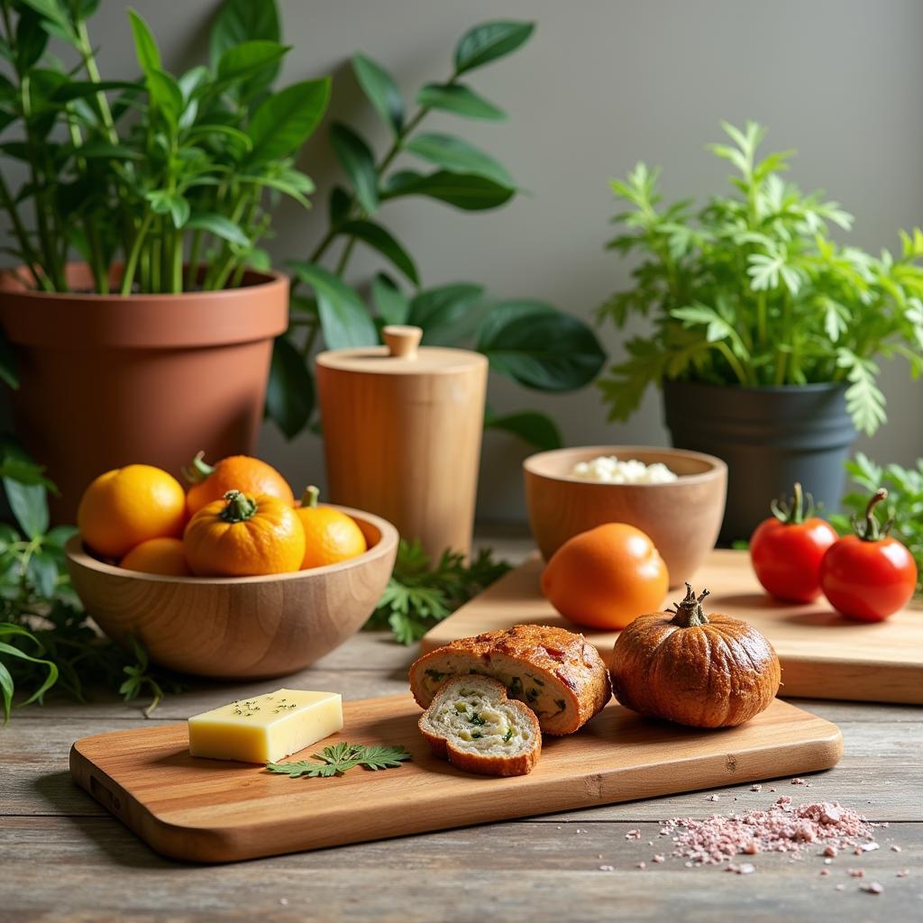 Various sustainable food wooden products displayed in an eco-friendly setting.