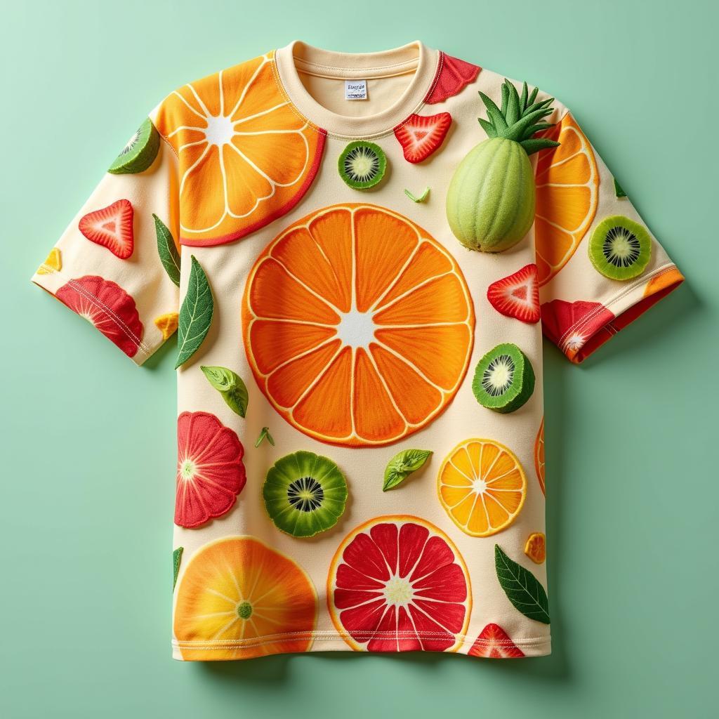 Futuristic t-shirt food designs incorporating 3D printing, interactive elements, and sustainable materials.