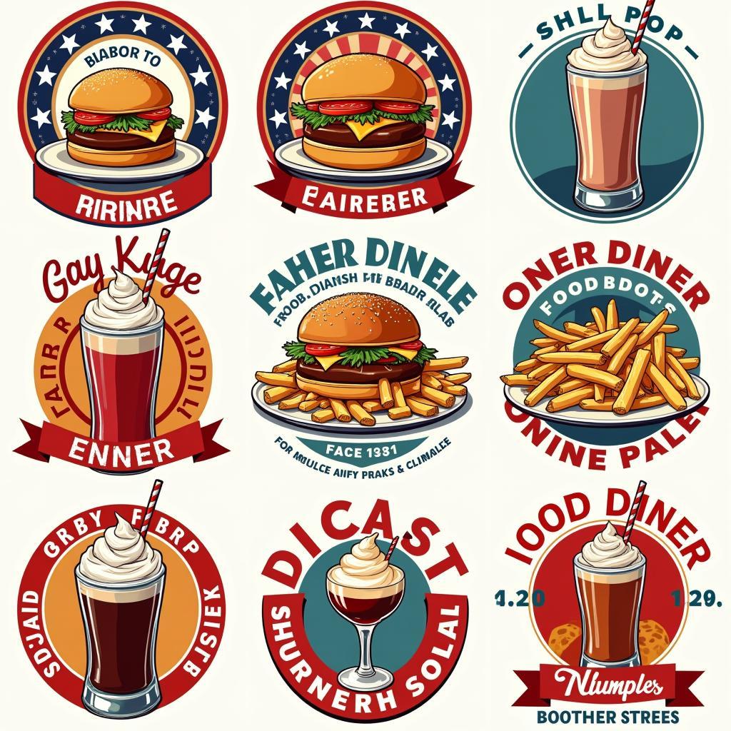 Vintage t-shirt food designs featuring classic diner motifs and retro soda bottles.