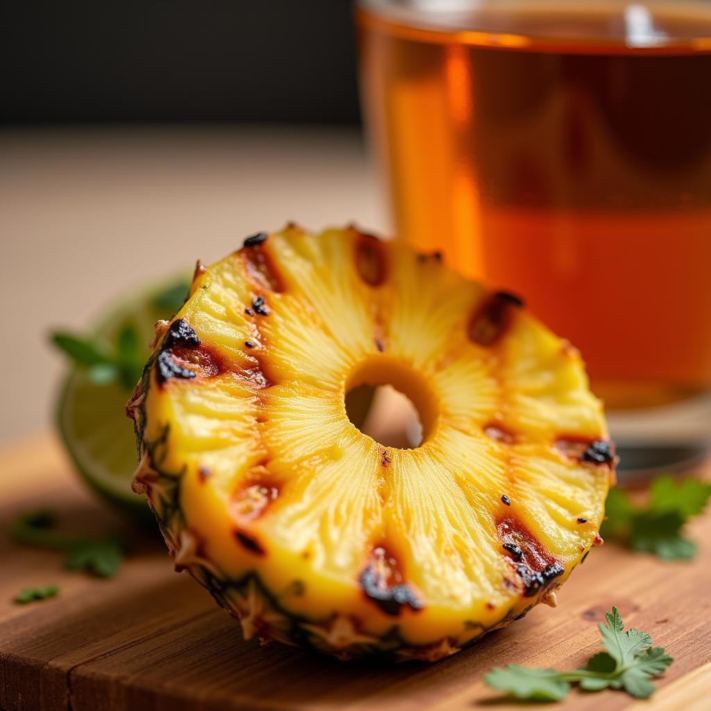 Grilled pineapple wedge with a glass of reposado tequila