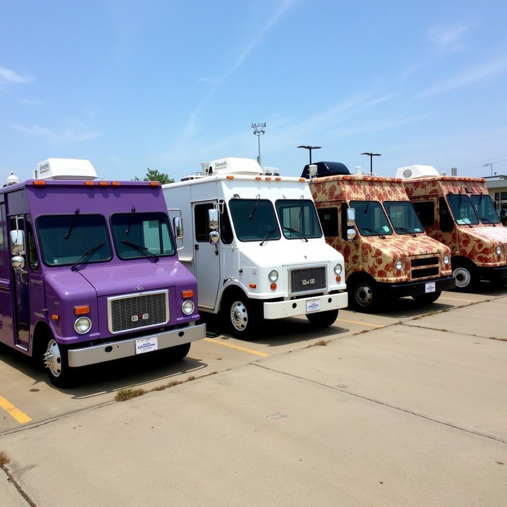 A variety of used food trucks for sale in Springfield, MO, ranging in size, style, and customization.