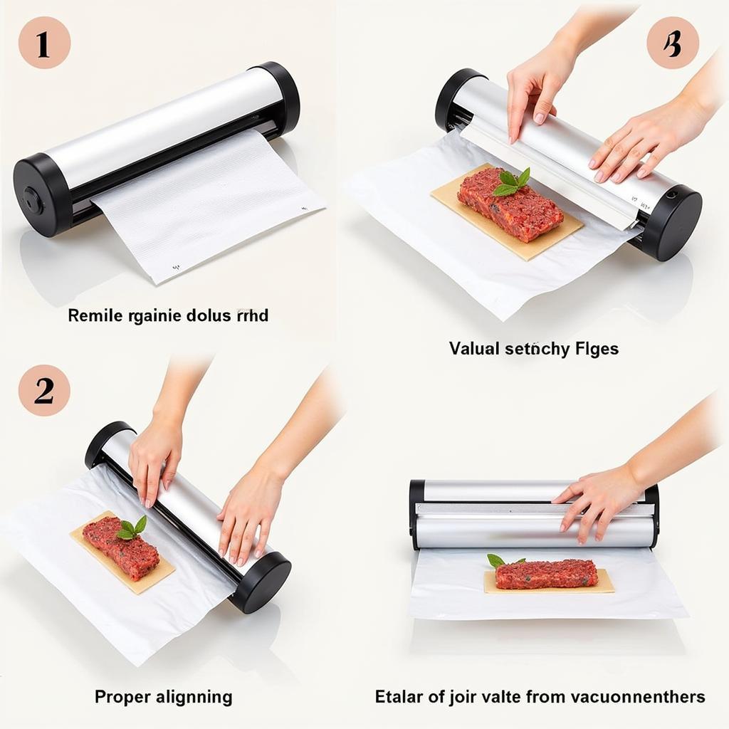 Demonstrating the proper way to use a vacuum sealer with rolls to package food.