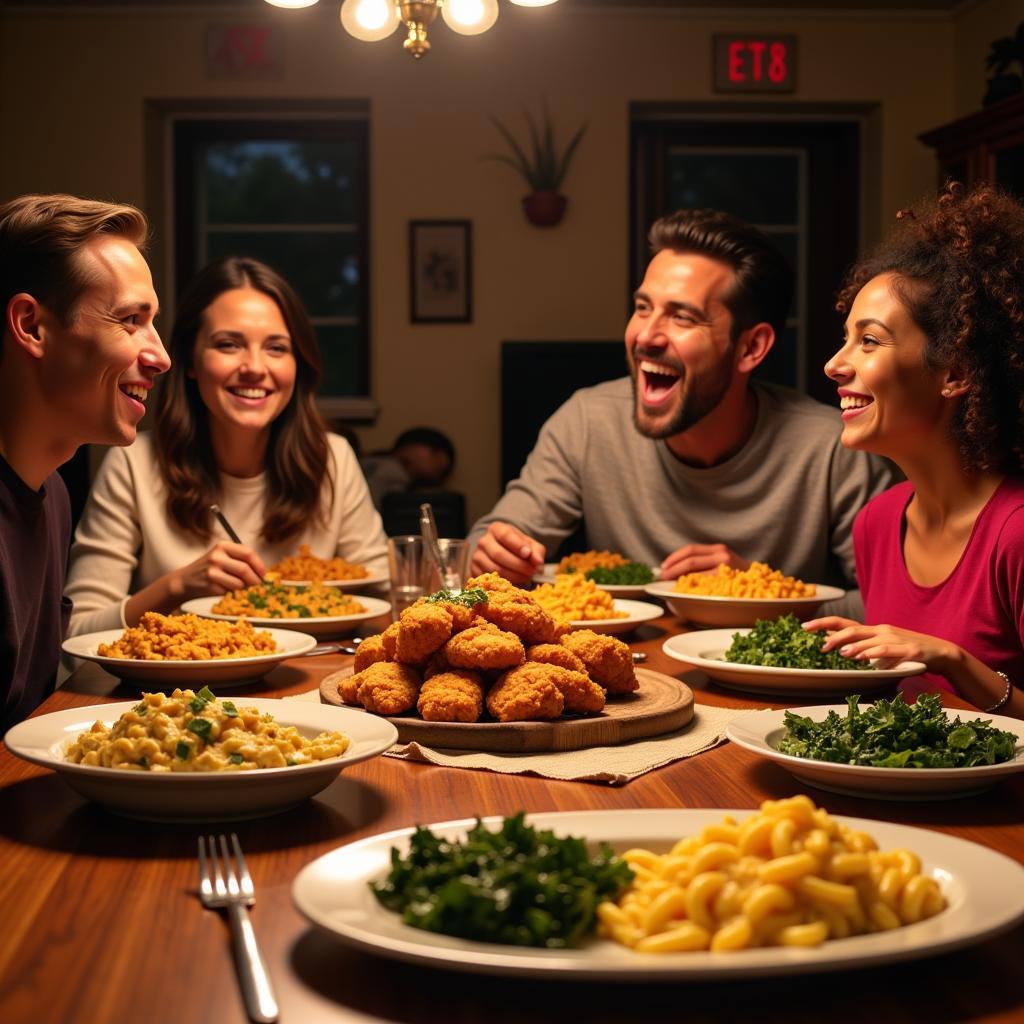 Family Enjoying Vegan Soul Food Dinner