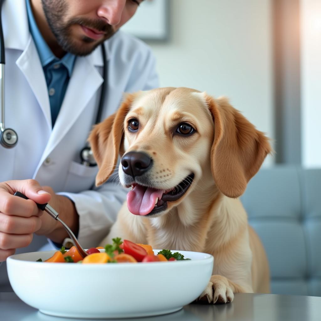 A veterinarian examining a healthy dog.