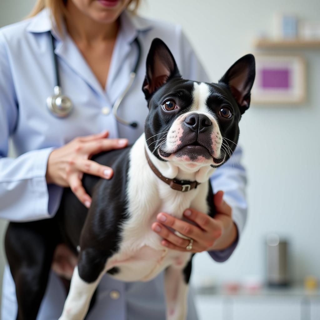 Veterinarian Checking a Boston Terrier's Health