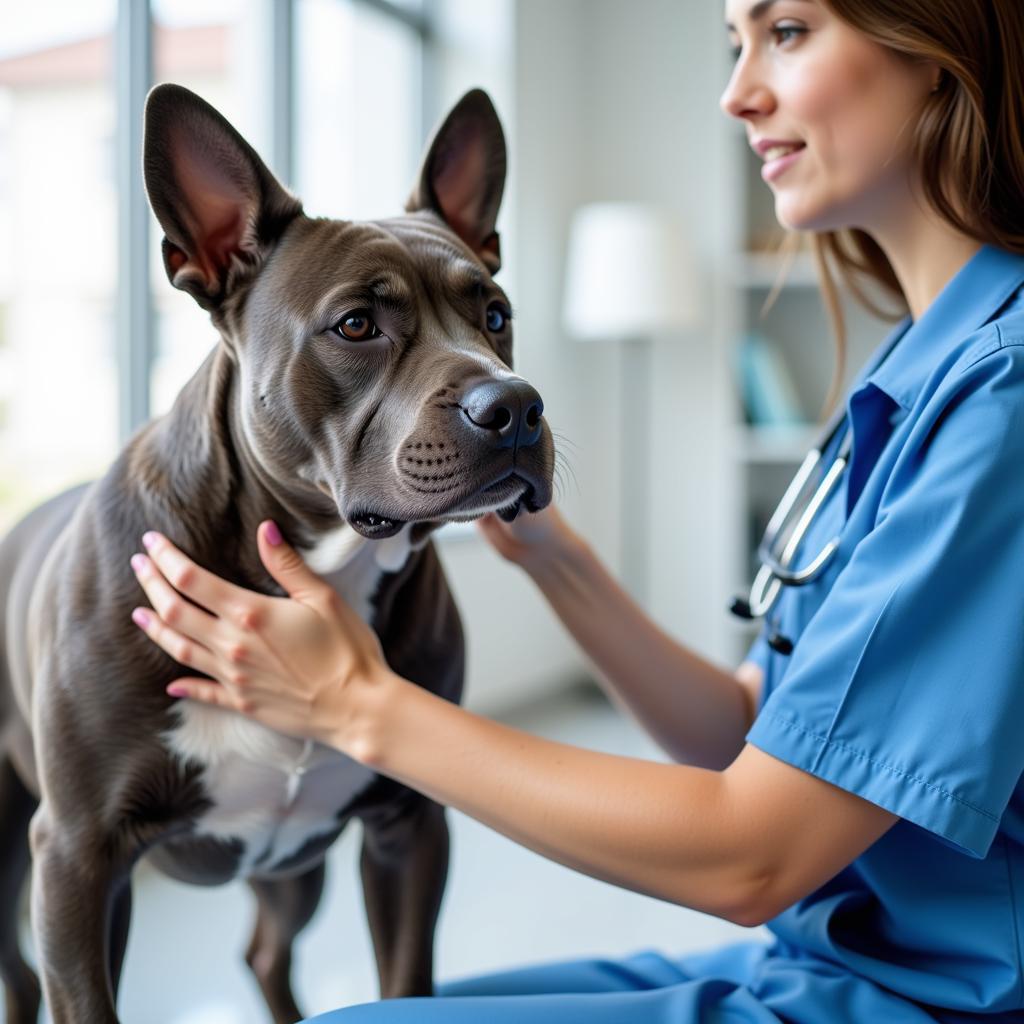 Veterinarian Examining Bully Breed