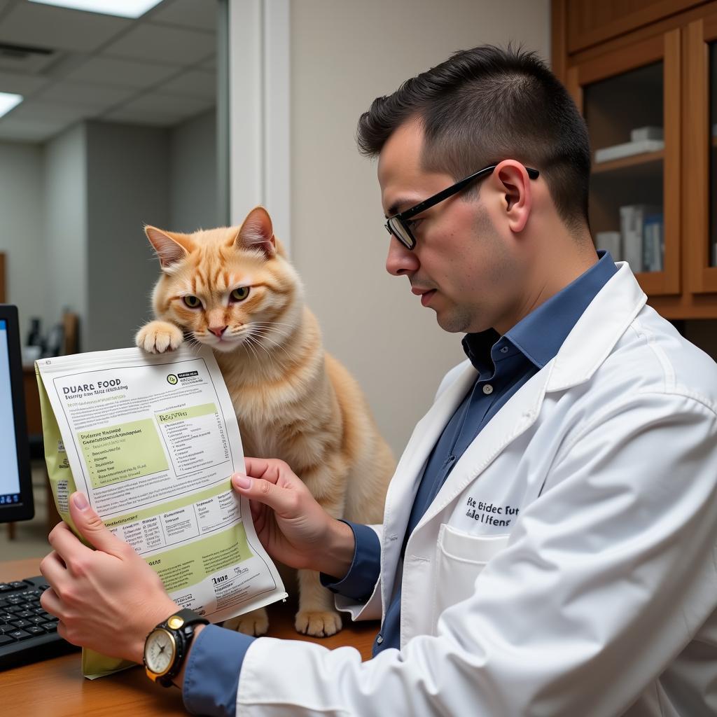 Veterinarian Examining Cat Food