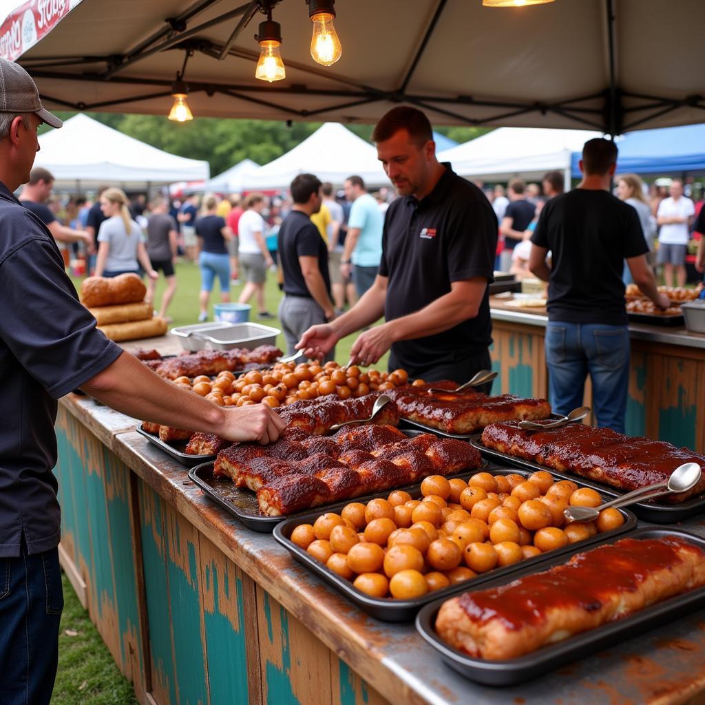 People enjoying barbecue at a Virginia food festival